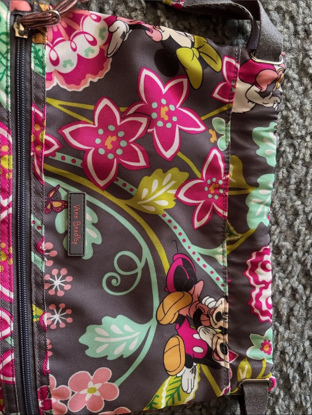 Retired Vera Bradley Mickey & Friends Floral Gray Drawstring Backpack